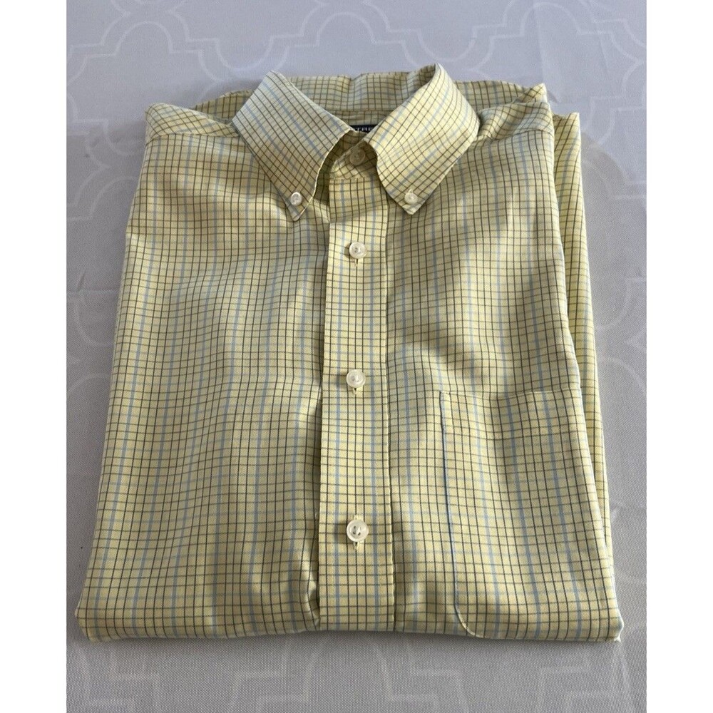 Roundtree & Yorke Classic Button Down Shirt M Yellow Plaid Short Sleeve